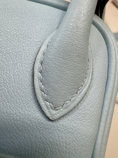 HERMES Mini Lindy 霧霾藍T0 銀扣 swift