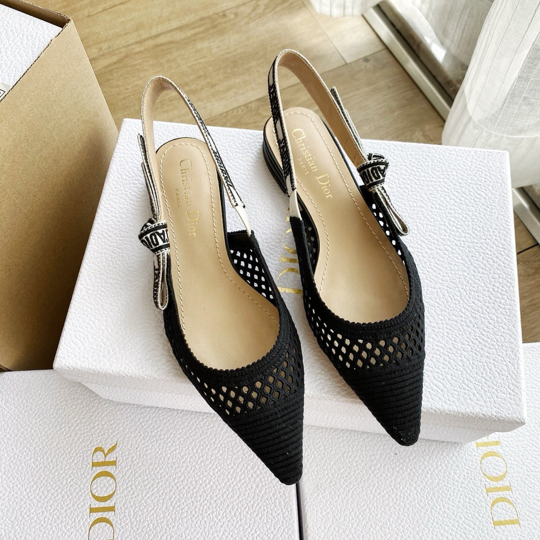 DIOR J'adior Slingback 鏤空藤格紋 奶白/裸粉/黑 平底 貓跟 高跟