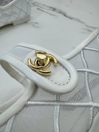 CHANEL 25M Coco Beach 白色網紗 Mary Jane