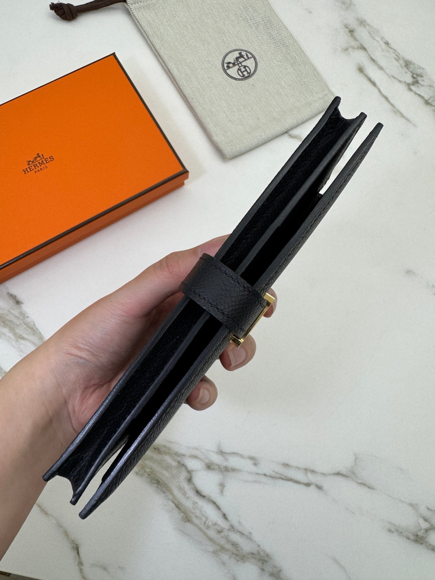 HERMES Bearn Wallet Black Epsom GHW