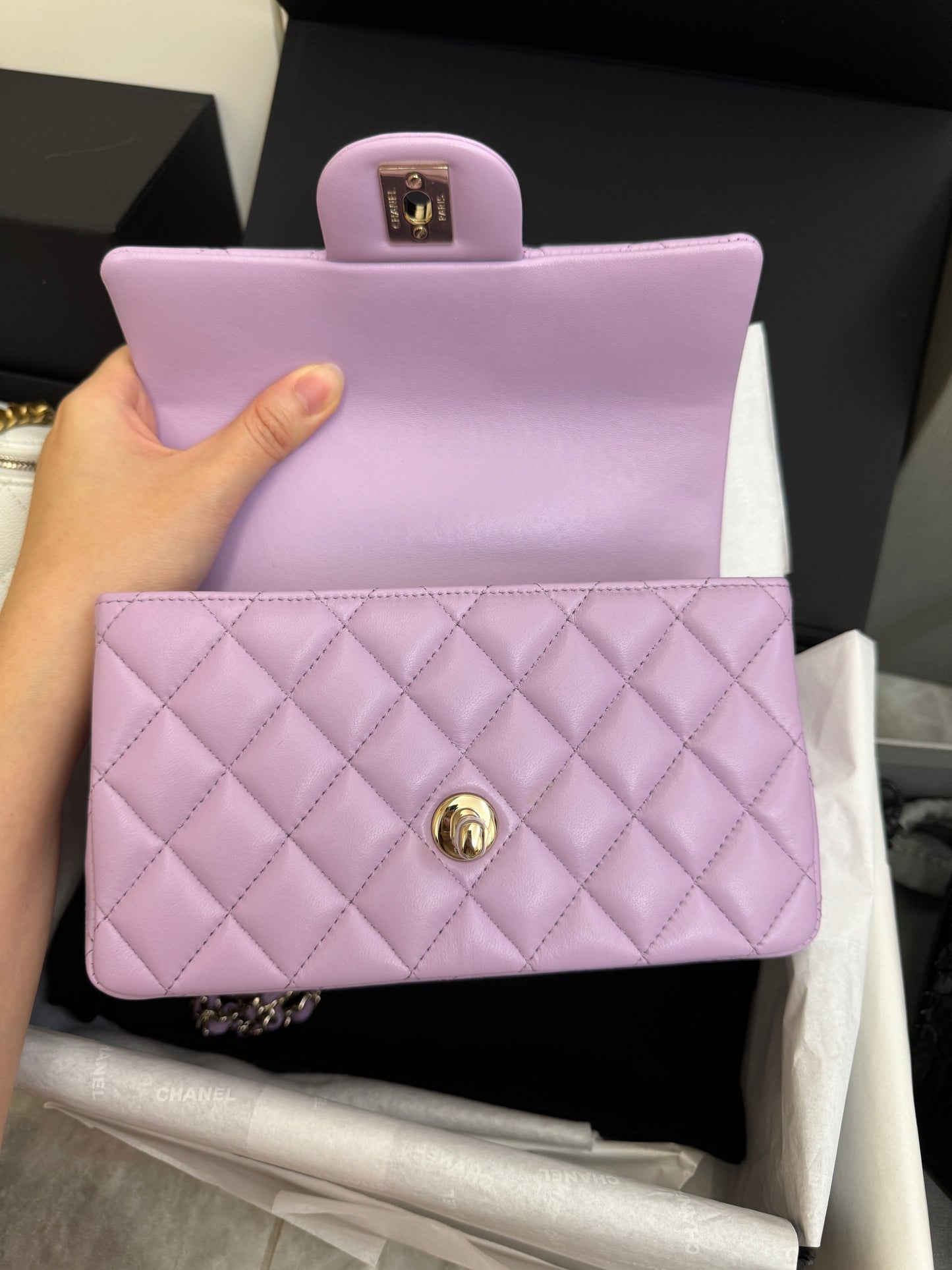 CHANEL mini cf with top handle 粉紫色 24P