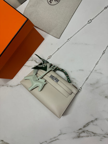 HERMES Mini Kelly I 奶昔白銀扣 Kelly 一代 Kelly Pochette