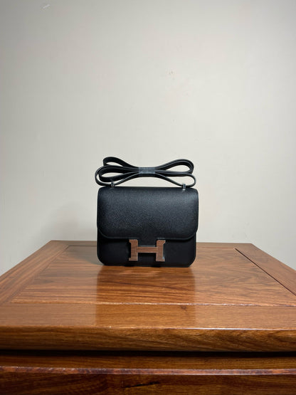 HERMES Mini Constance 19 黑色 銀扣 Epsom