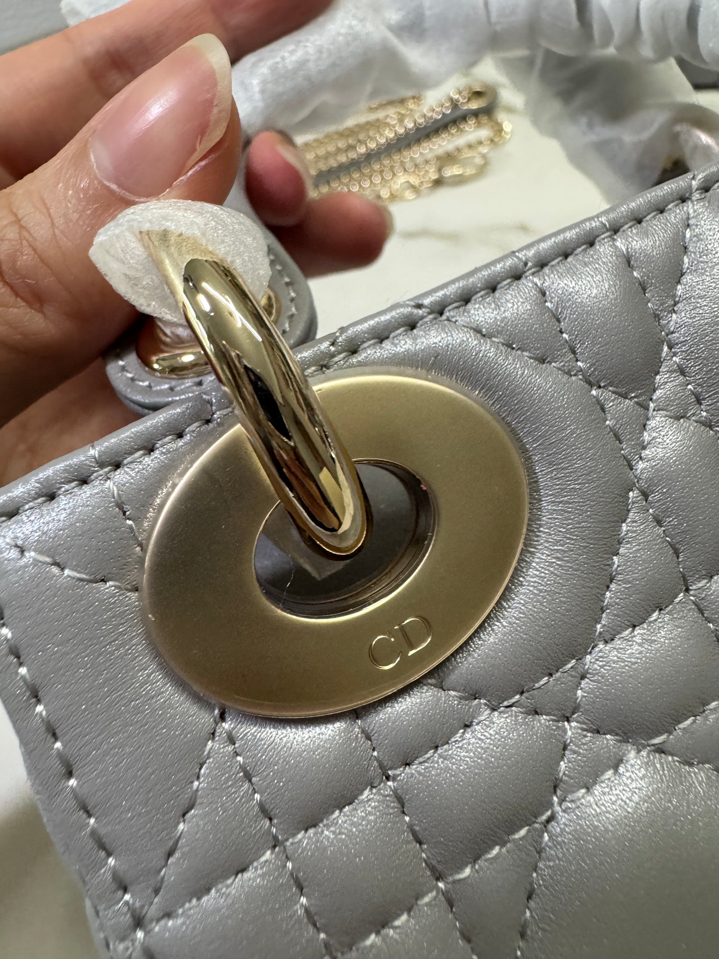 DIOR Lady Dior Mini 珠光灰