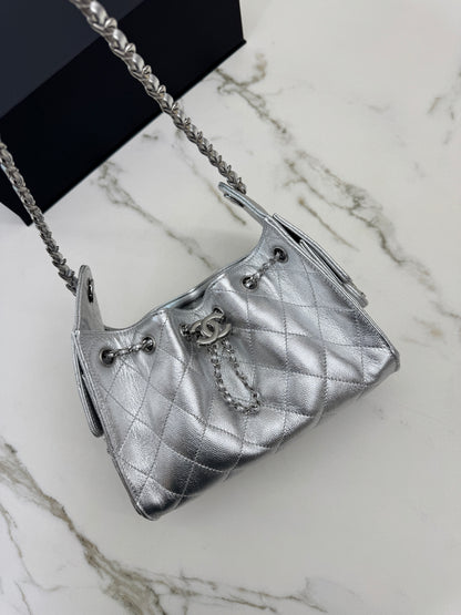 CHANEL Mini 25 Bag 銀色荔枝皮銀扣 Silver Caviar Calfskin PHW