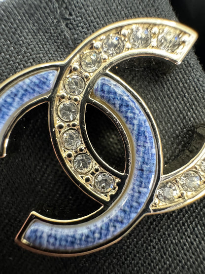 CHANEL 26C 牛仔藍拼鑽耳環