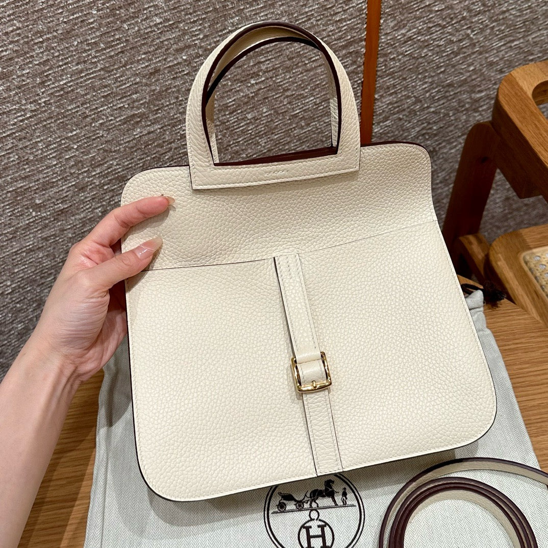 HERMES Halzan22 奶昔白拼奶茶色 金扣 Nata/ Chai TC