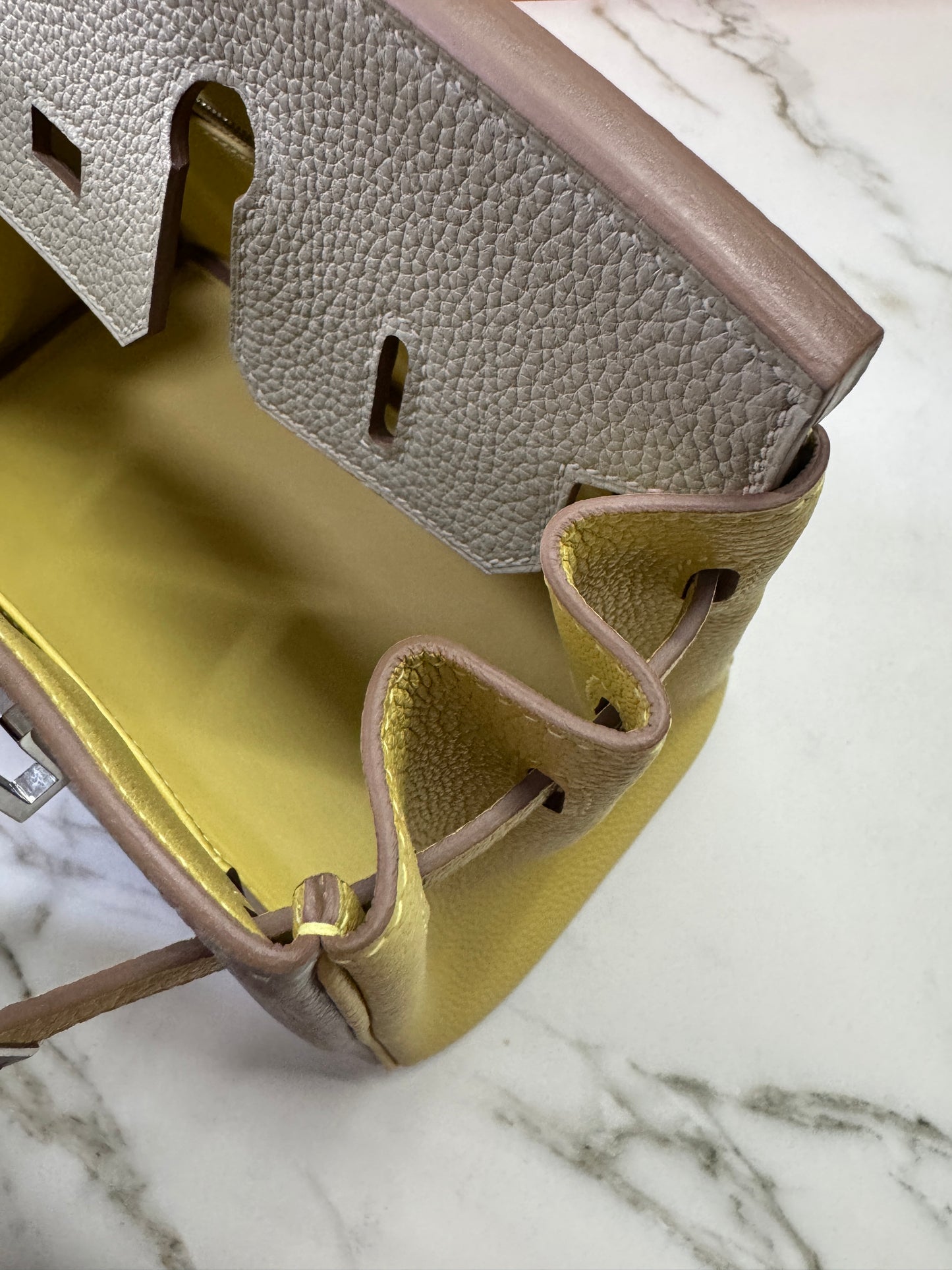 HERMES Birkin25 SO 珍珠灰拼小雞黃 Togo PHW