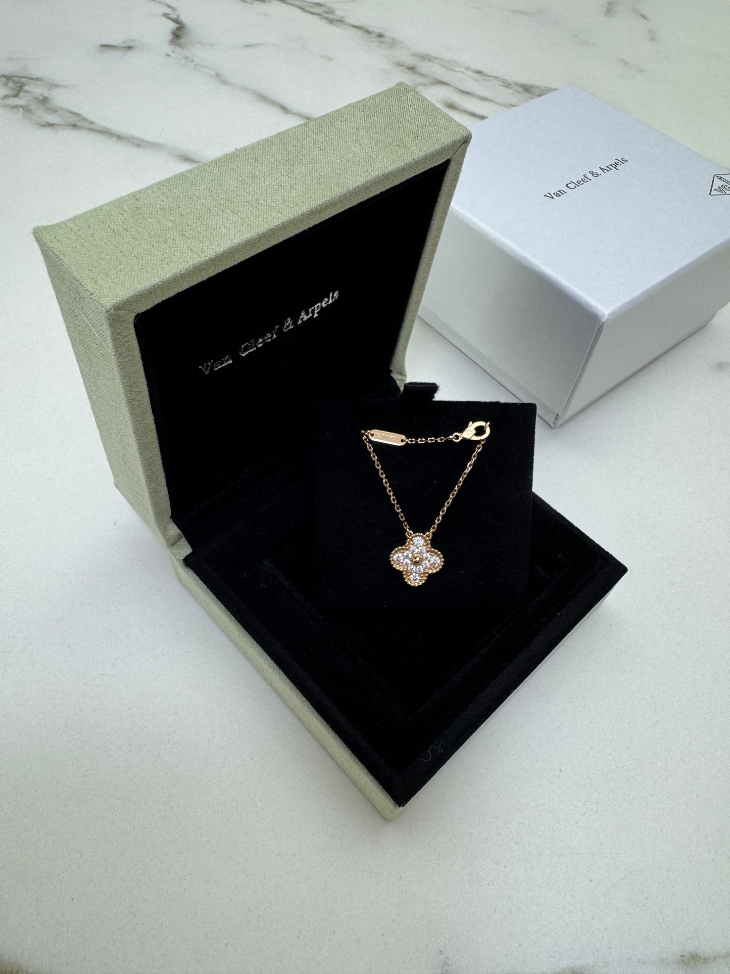 VCA Vintage Alhambra Necklace 滿鑽玫瑰金項鏈