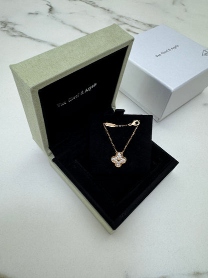 VCA Vintage Alhambra Necklace 滿鑽玫瑰金項鏈
