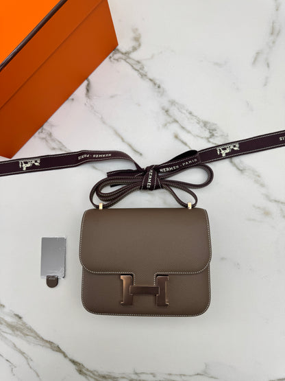HERMES Mini Constance 大象灰 Epsom 玫瑰金扣