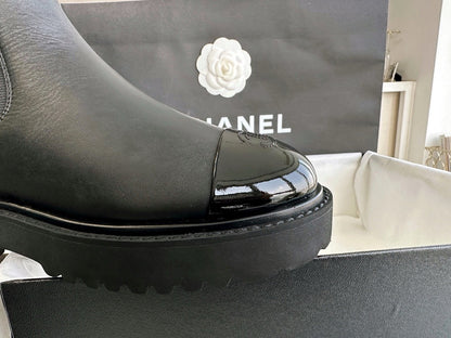 CHANEL 厚底切爾西 Chelsea Boots 漆皮拼牛皮
