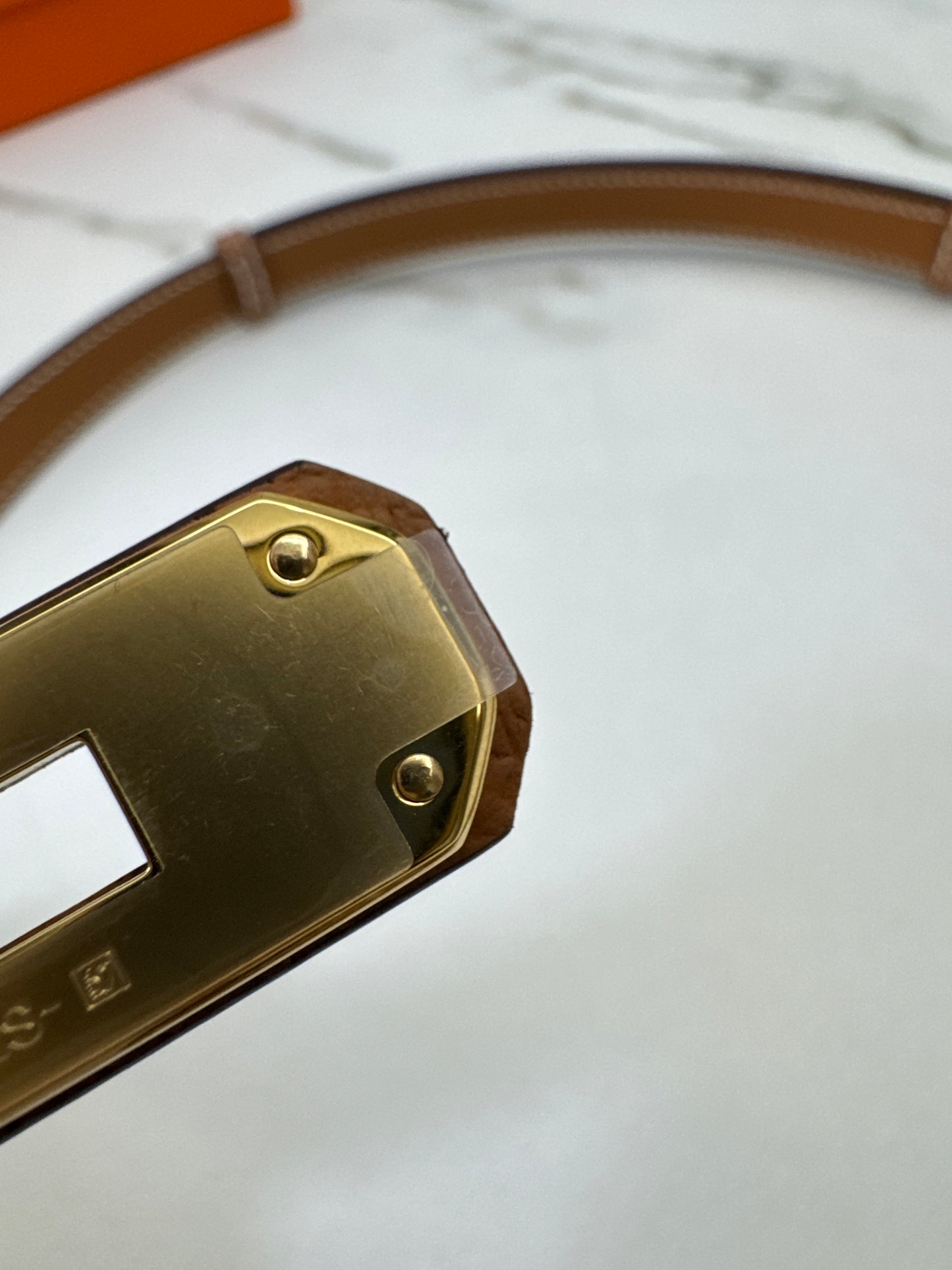 HERMES Kelly 皮帶 金棕金扣 【手縫版】