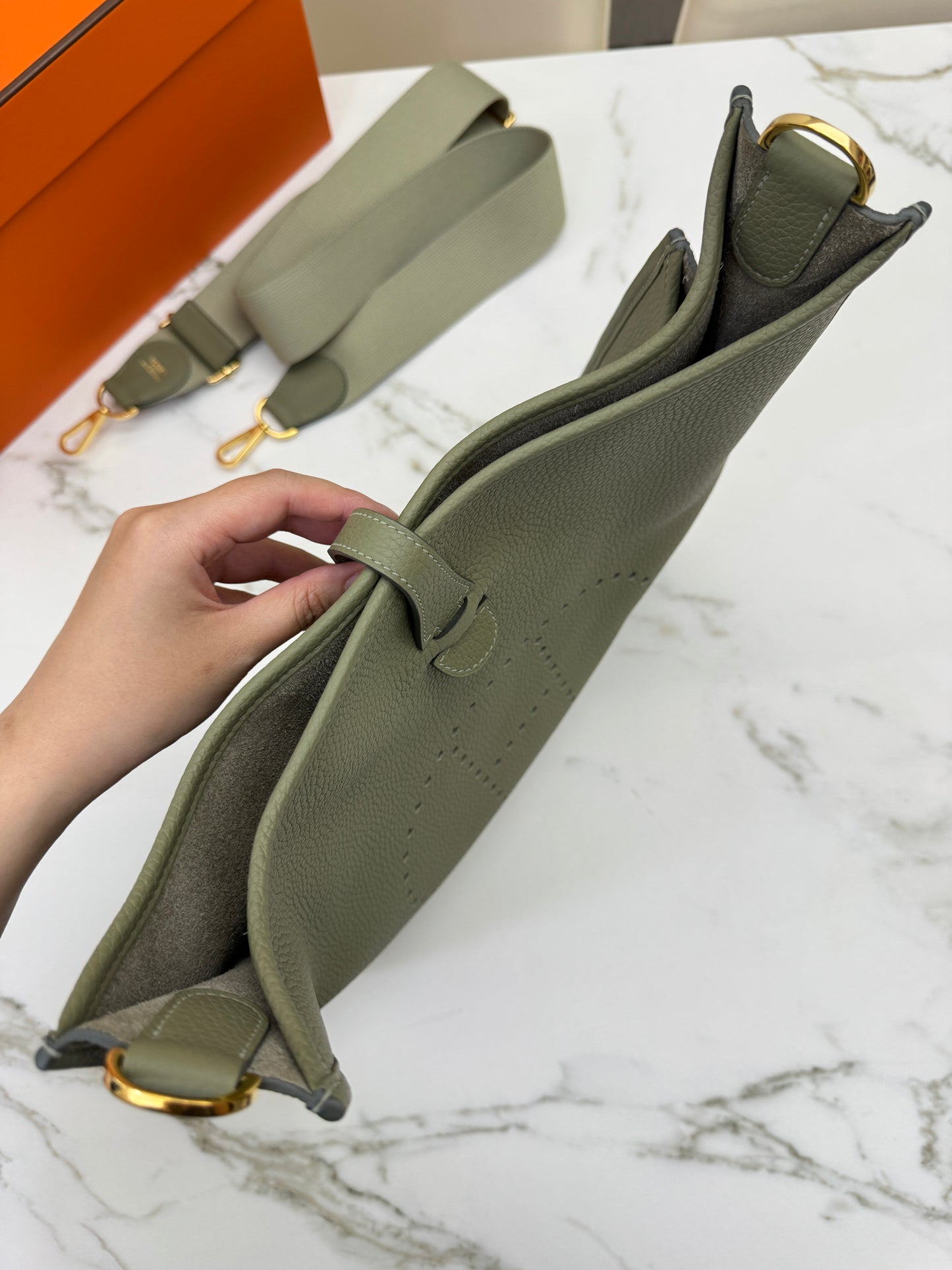 HERMES Evelyne 33 鼠尾草綠金扣 Q1 Sauge GHW