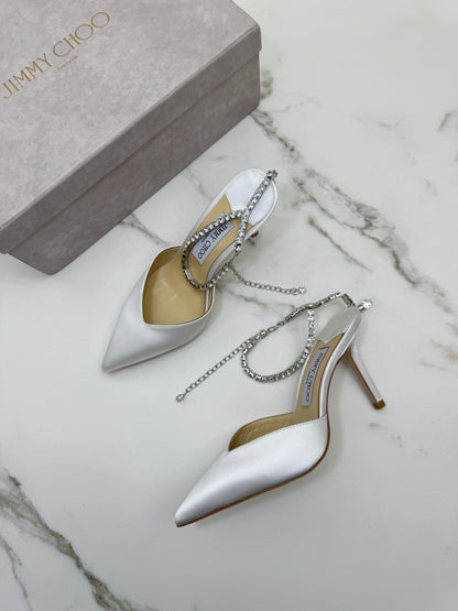 JIMMY CHOO Saeda 85 緞面白