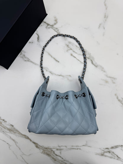 CHANEL Mini 25 Bag 霧霾藍銀扣