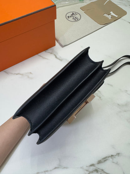HERMES Mini Constance 黑色 玫瑰金扣 Epsom