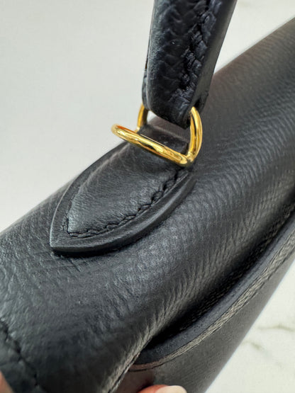 HERMES Mini Kelly II 黑金 Epsom Noir GHW