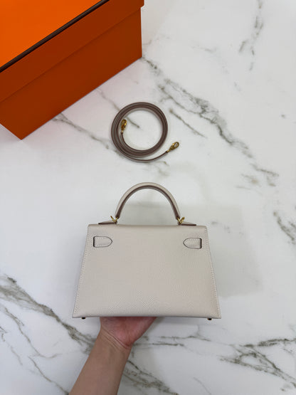 HERMES Mini Kelly II 奶昔白金扣 Epsom GHW