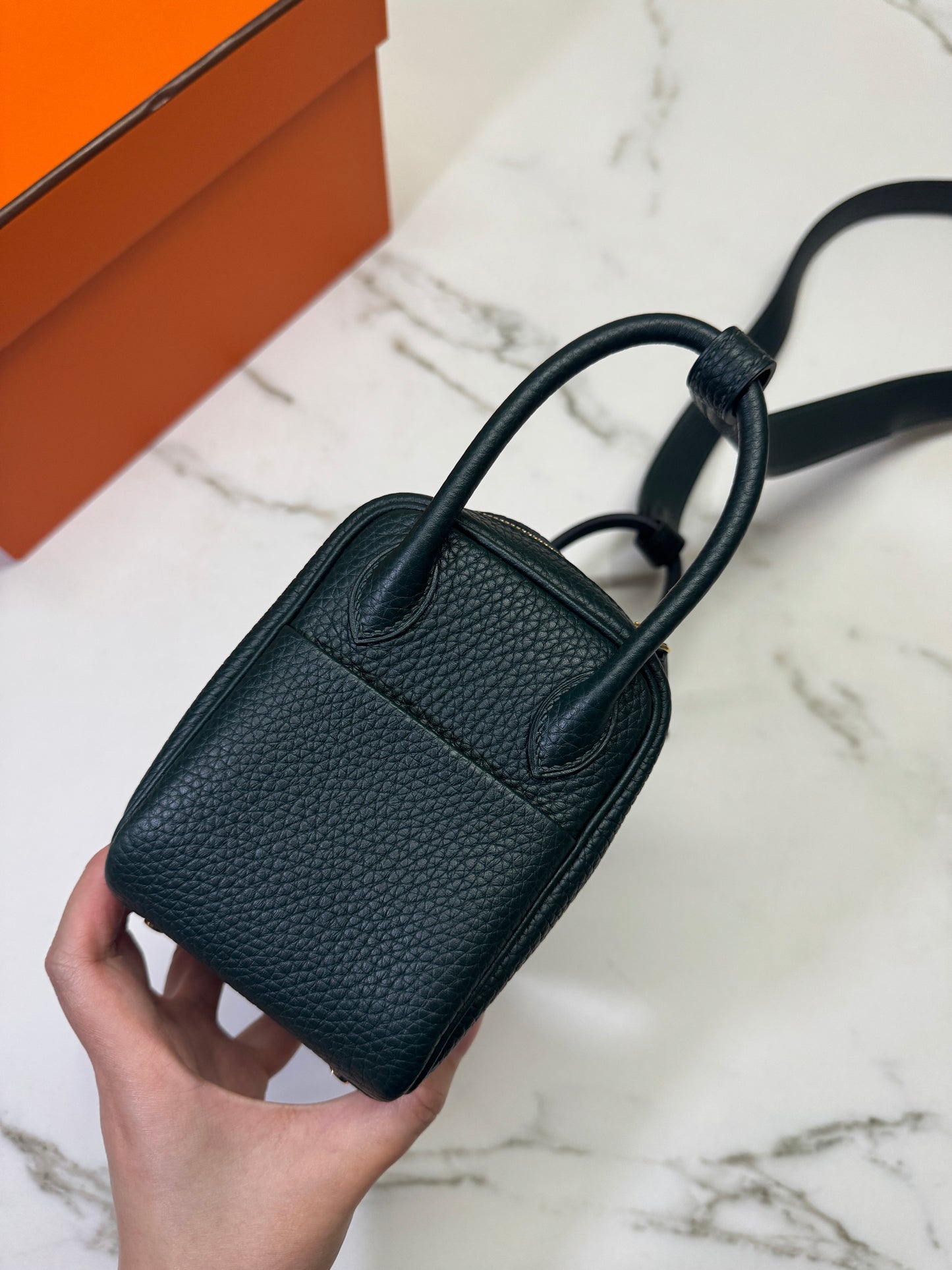 HERMES Mini Lindy II 深綠色 金扣 67 Vert Fonce TC GHW