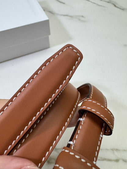 CELINE Triomphe 凱旋門皮帶1.8cm 金扣 棕色