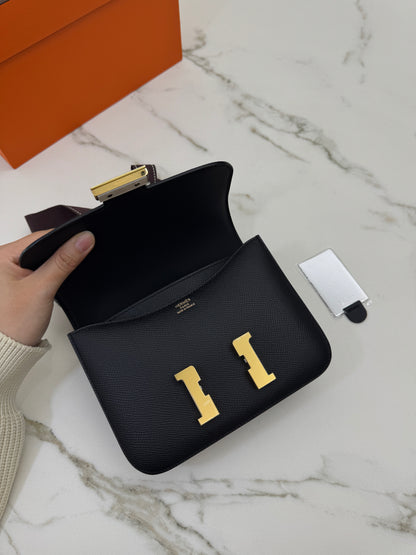 HERMES Mini Constance 黑金 Epsom Noir GHW 新鏡子版