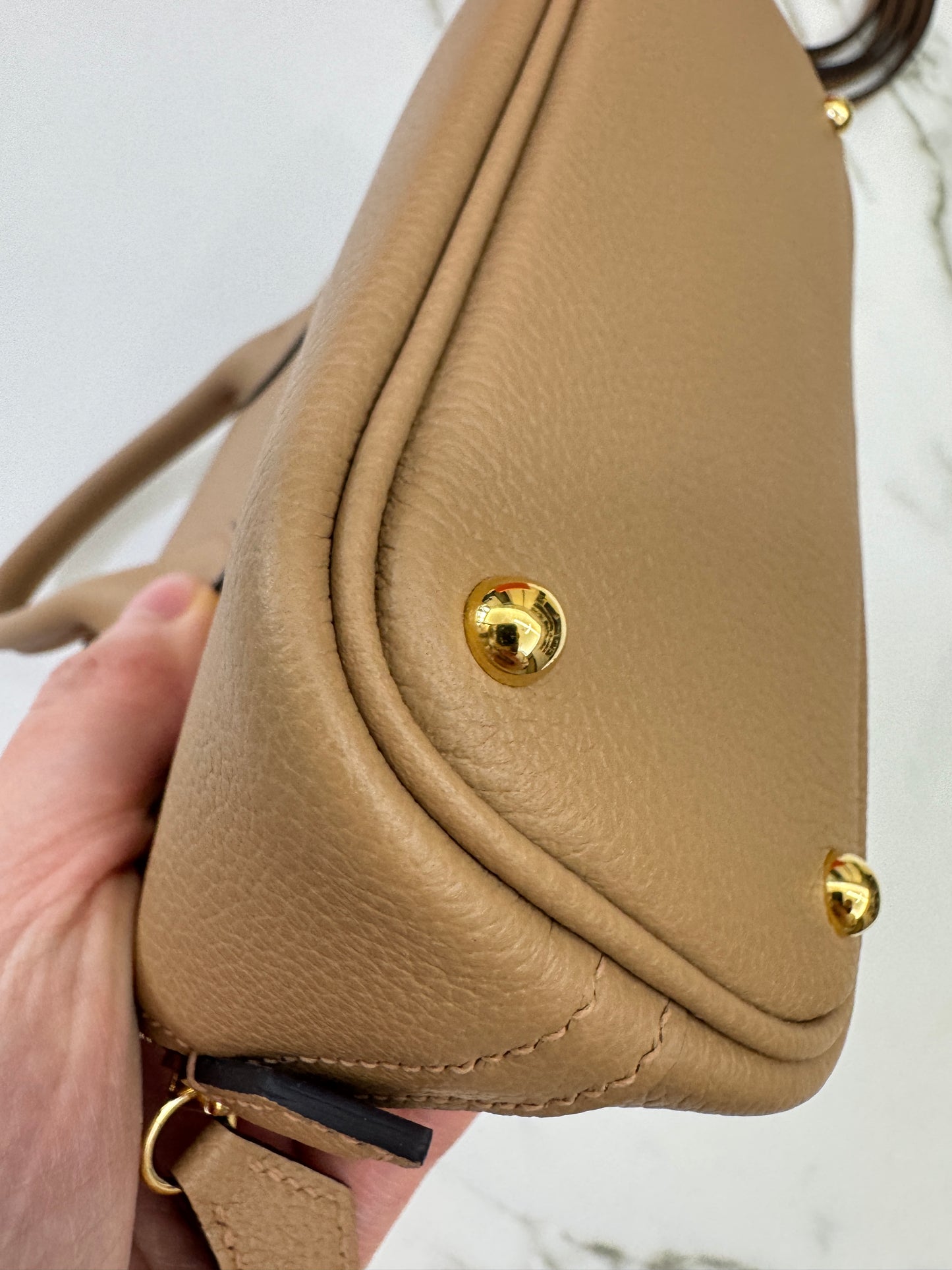 HERMES Mini Bolide 奶茶色金扣 Evercolor Chai GHW