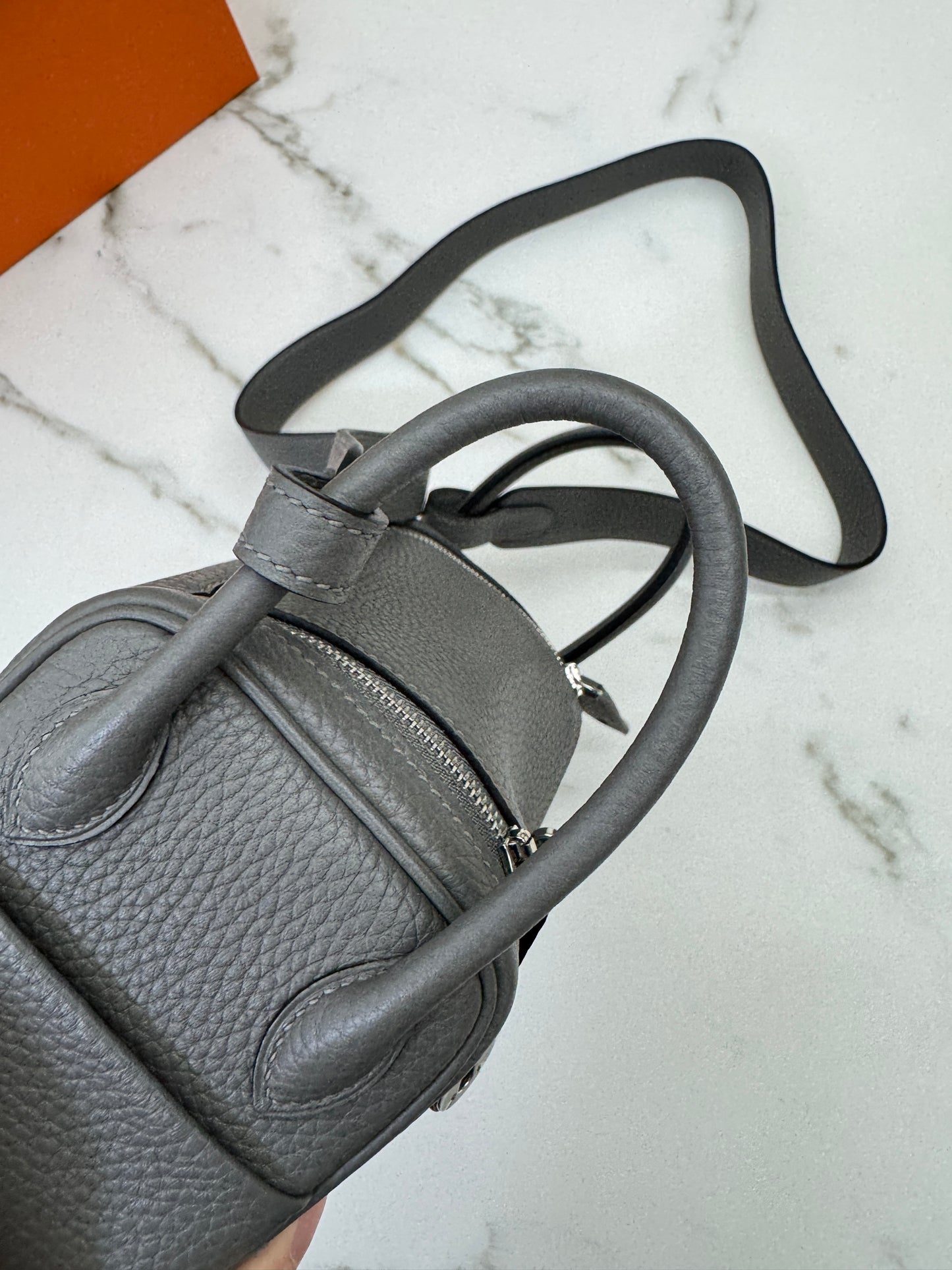 HERMES Mini Lindy 積雨雲灰銀扣 0L Gris Meyer PHW