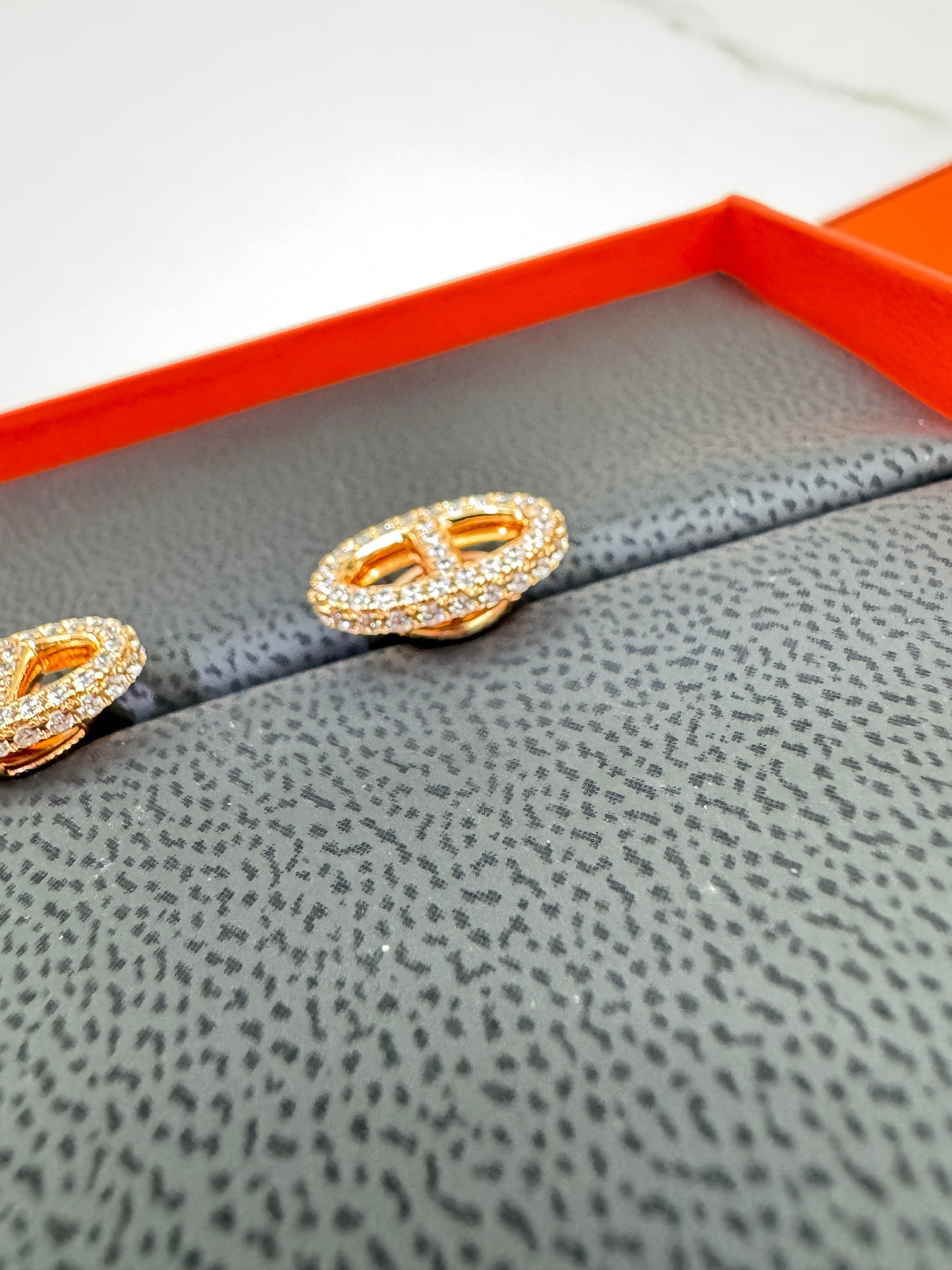 HERMES 豬鼻滿鑽玫瑰金耳環