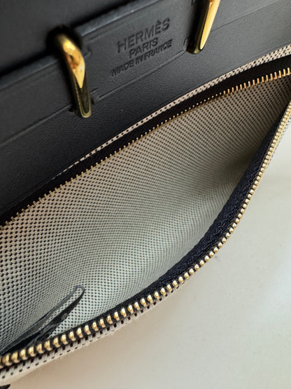 HERMES Mini Herbag 熊貓色 金扣 H Viking 帆布