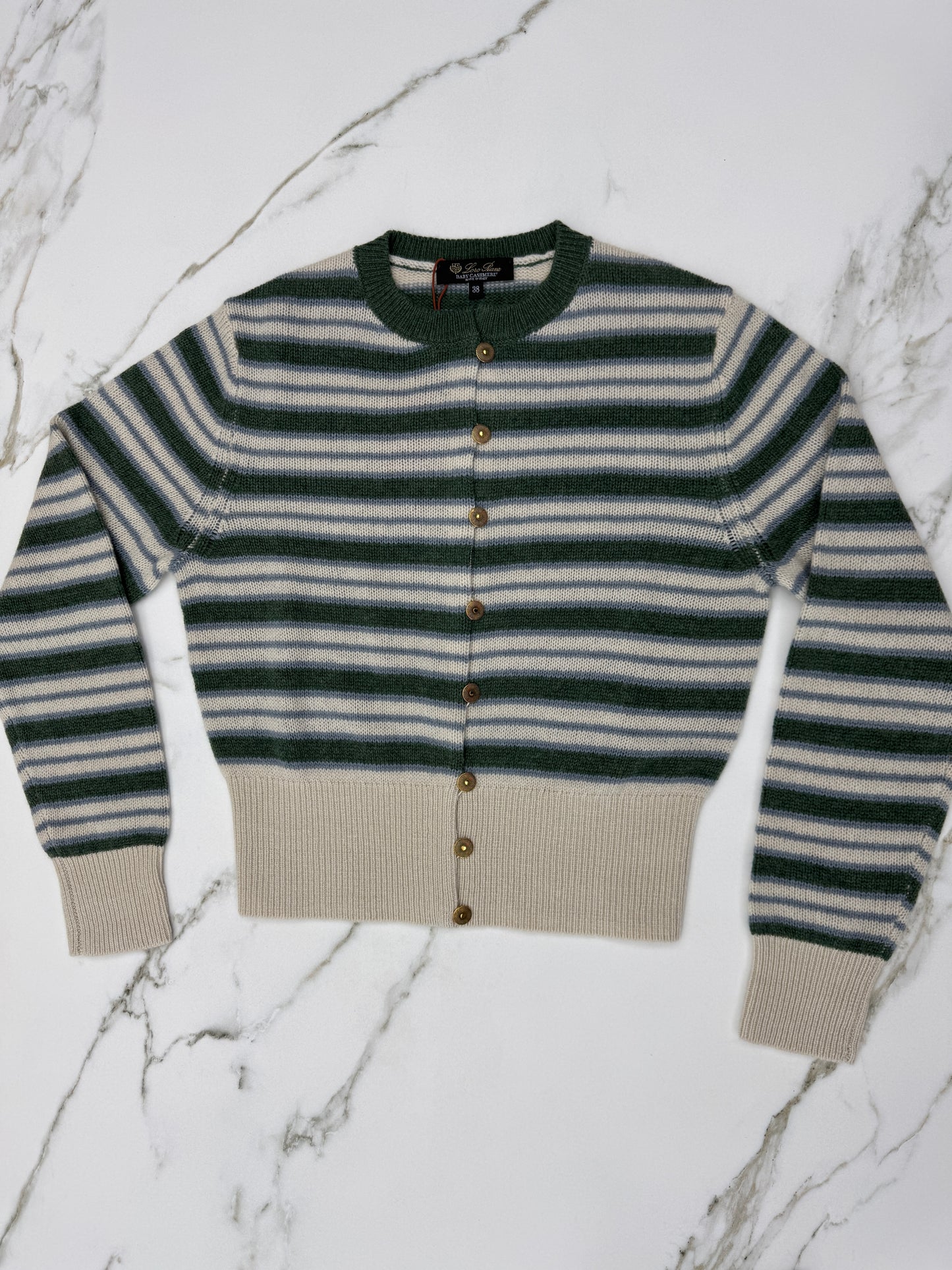 LORO PIANA Baby Cashmere Fobello Stripes Cardigan Green