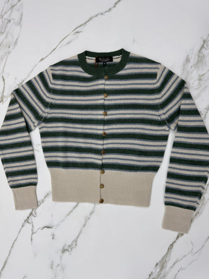 LORO PIANA Baby Cashmere Fobello Stripes Cardigan Green