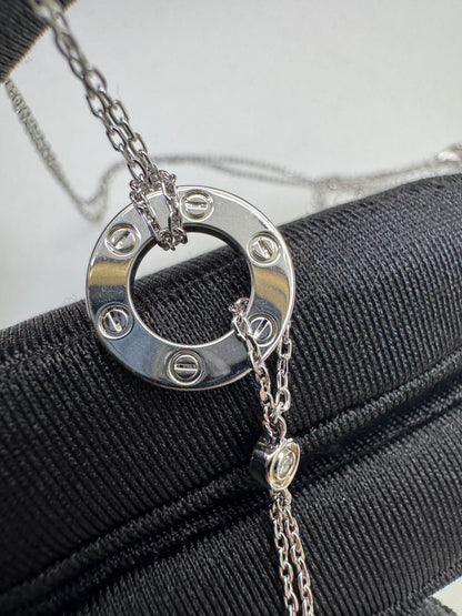 CARTIER Love 雙層小圓餅項鏈 白金色