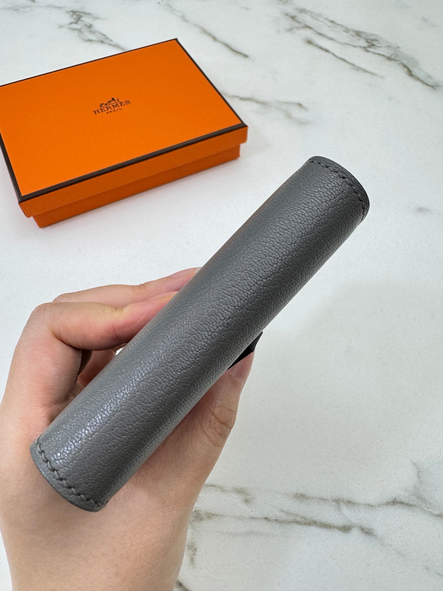 HERMES Bearn Mini Wallet 積雨雲灰山羊皮 金扣 Gris Meyer GHW