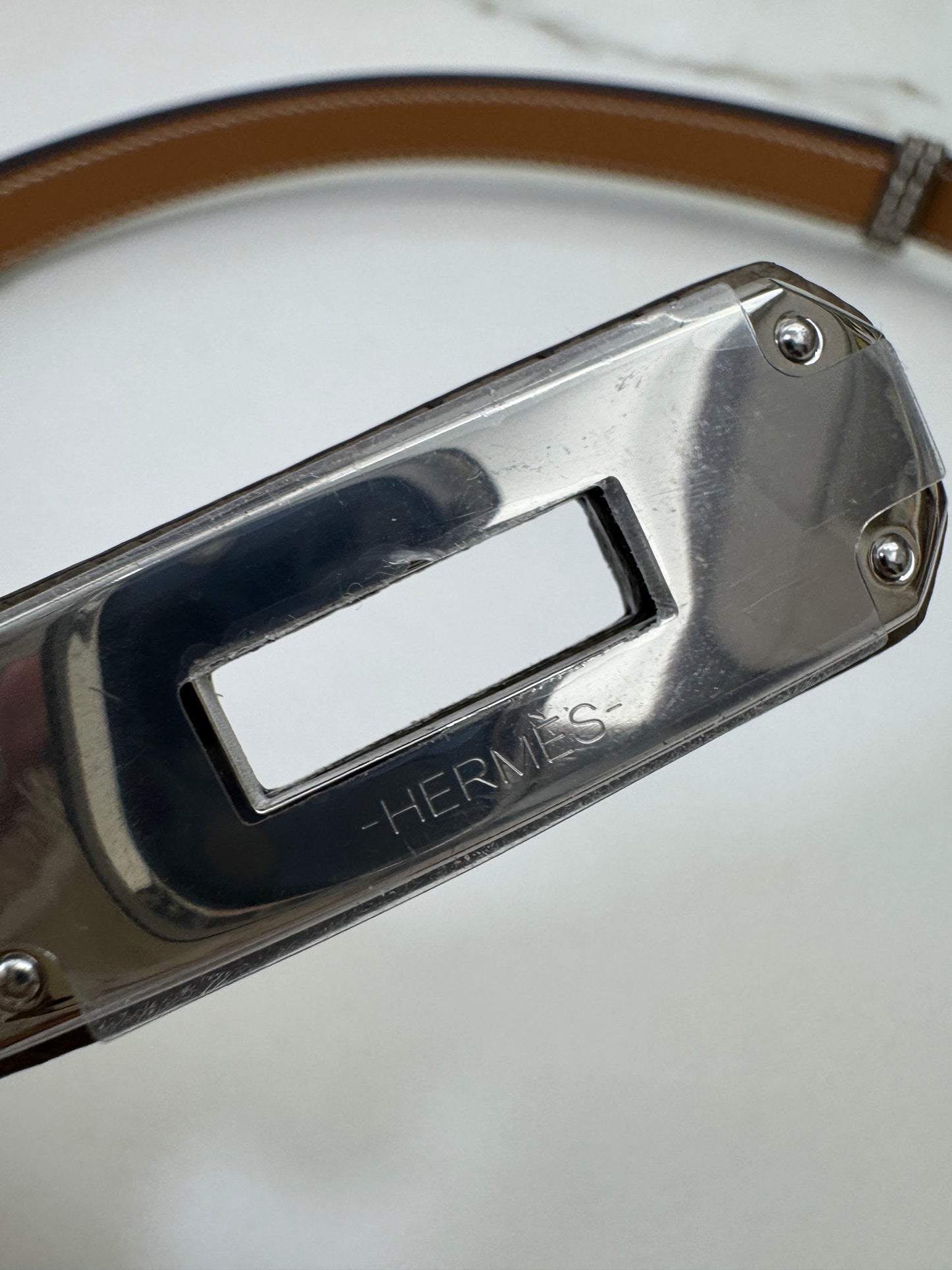 HERMES Kelly Belt 大象灰銀扣（手縫蠟線）
