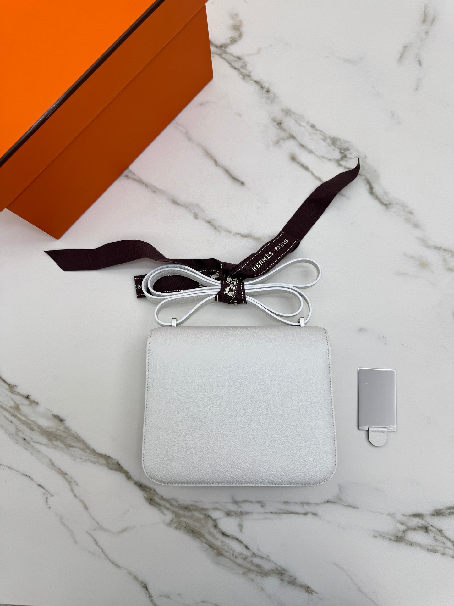 HERMES Mini Constance 新白色 銀扣 Evercolor 0U New White PHW