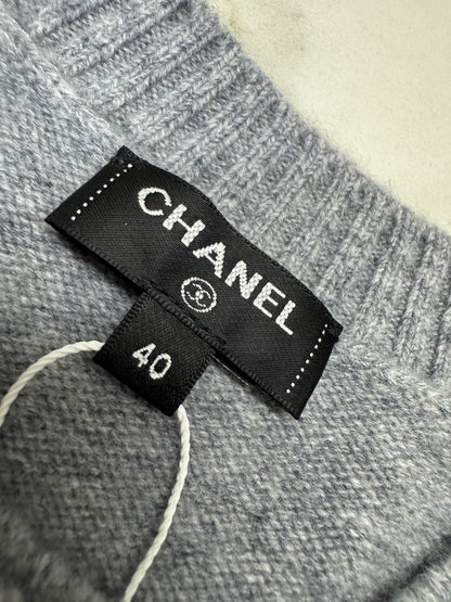 CHANEL 24B 包包扣開衫 98% Cashmere 灰色