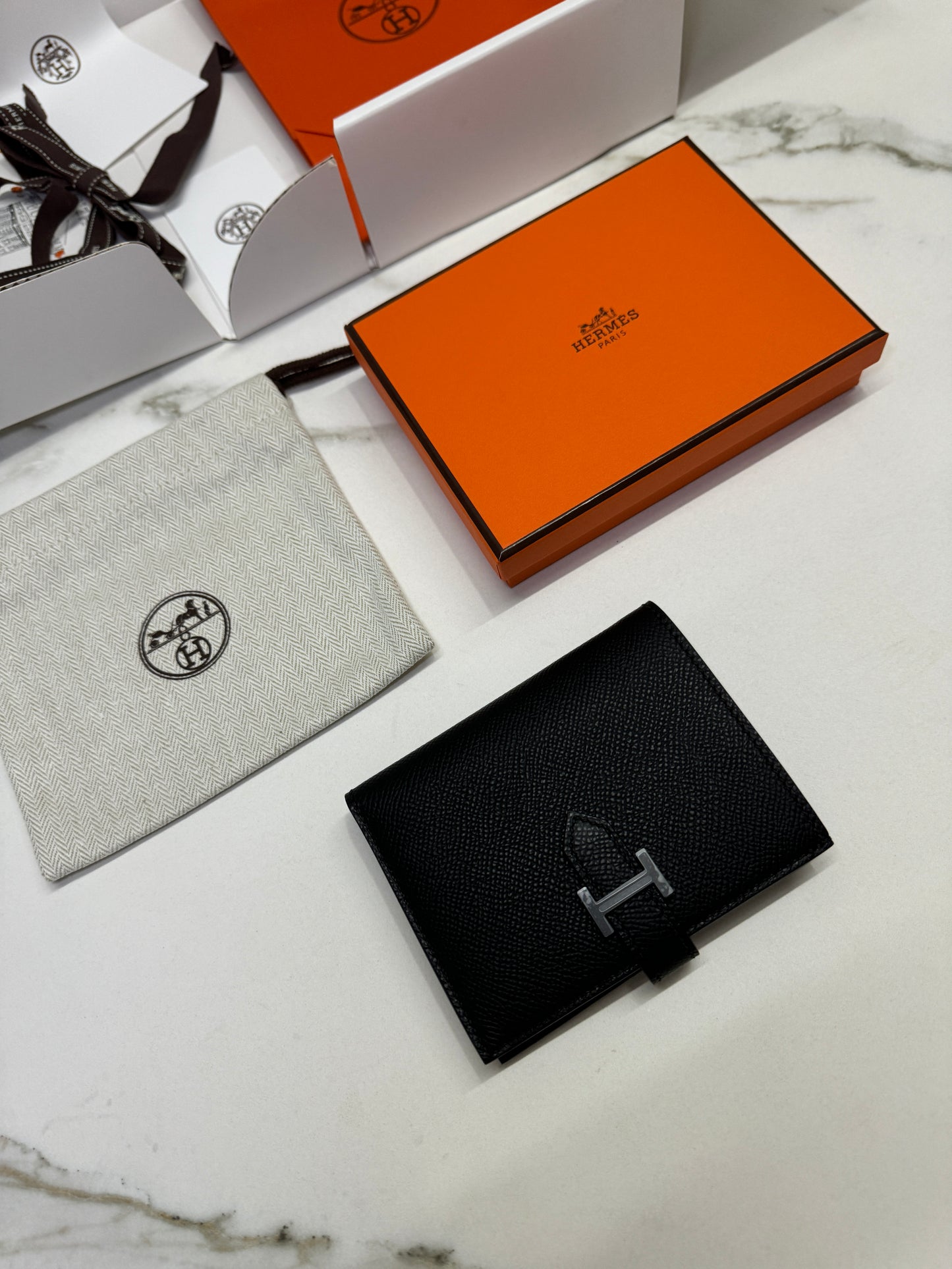HERMES Bearn Compact Wallet 黑銀 短款 Epsom PHW