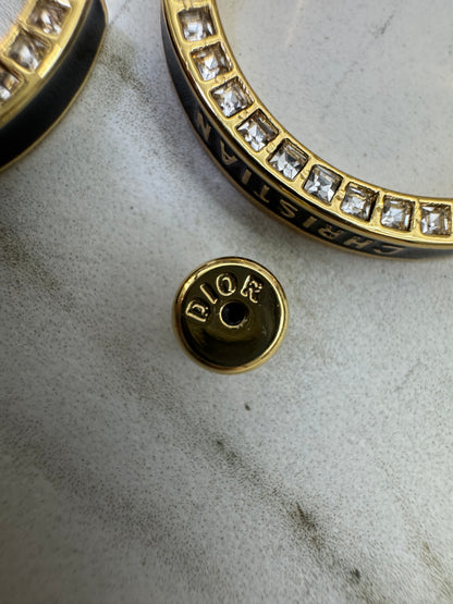 DIOR 圈型耳環 黑色琺瑯水鑽