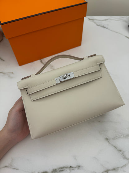 HERMES Mini Kelly I 奶昔白銀扣 Kelly 一代 Kelly Pochette