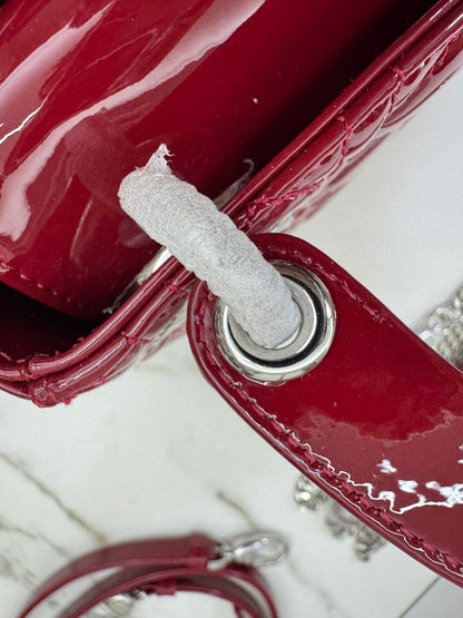 DIOR Mini Lady Dior 漆皮Cherry Red Shinny Calfskin