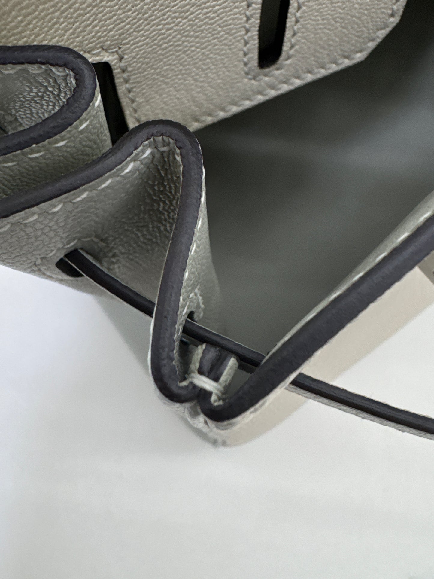 HERMES Birkin 25 SO 奶昔白拼珍珠灰 山羊皮 拉絲銀扣