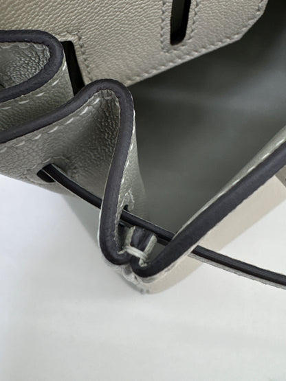 HERMES Birkin 25 SO 奶昔白拼珍珠灰 山羊皮 拉絲銀扣