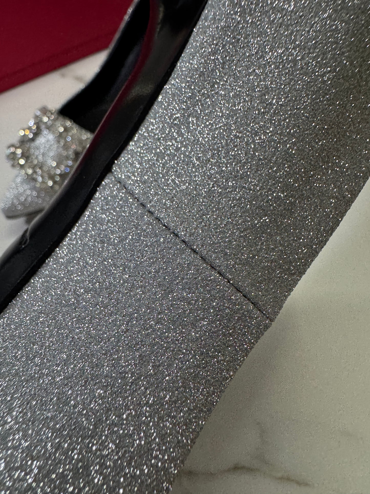 RV 銀色細閃 鑽扣高跟鞋 6cm