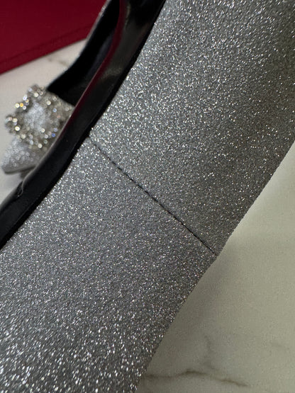 RV 銀色細閃 鑽扣高跟鞋 6cm