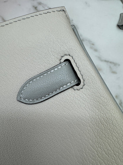 HERMES Birkin 30 SO 珍珠灰拼奶昔白山羊皮 拉絲銀扣 Chevre Mysore Gris Pearl x Craie