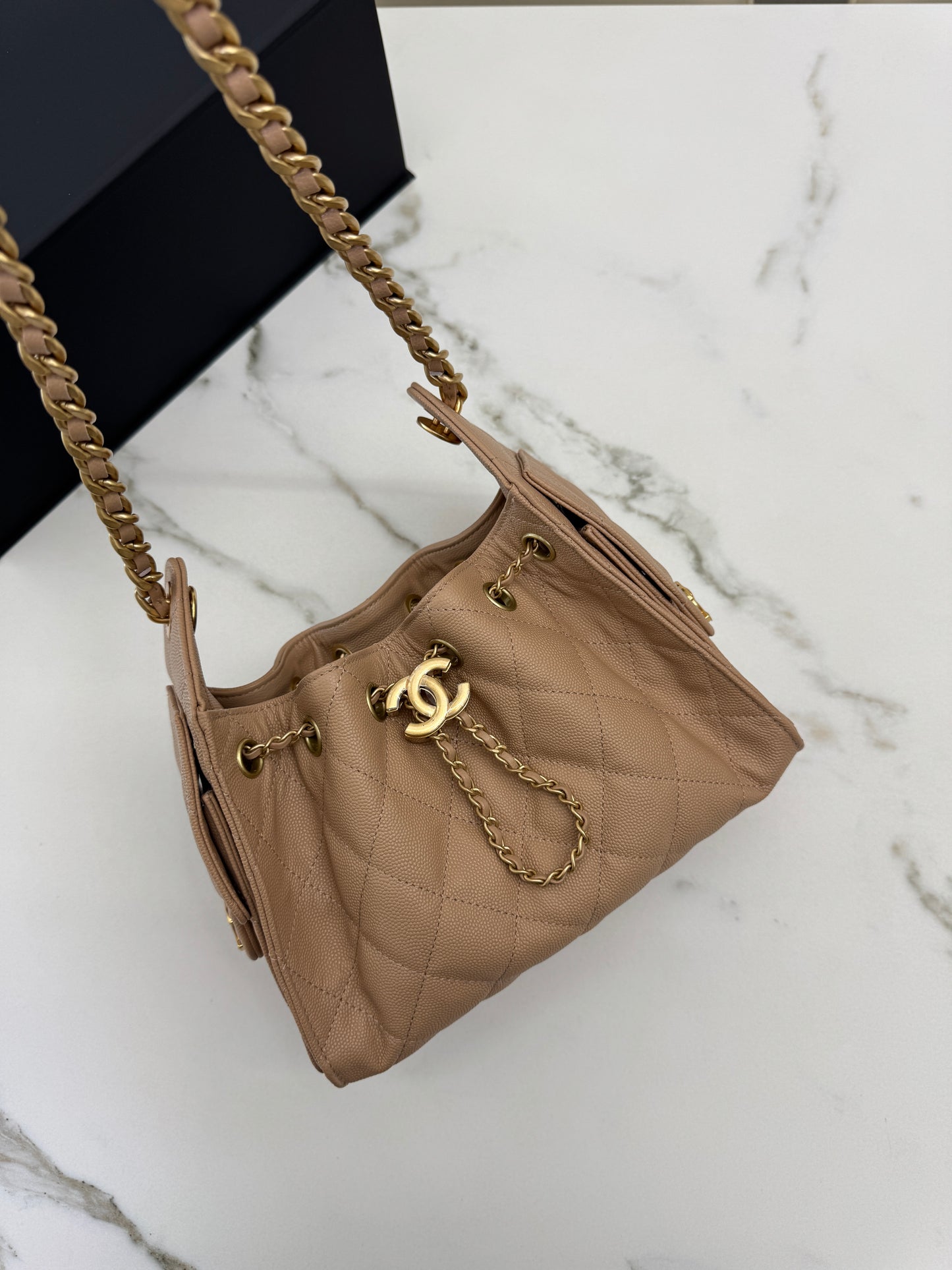 CHANEL Mini 25Bag 奶茶杏荔枝皮 Caviar Calfskin