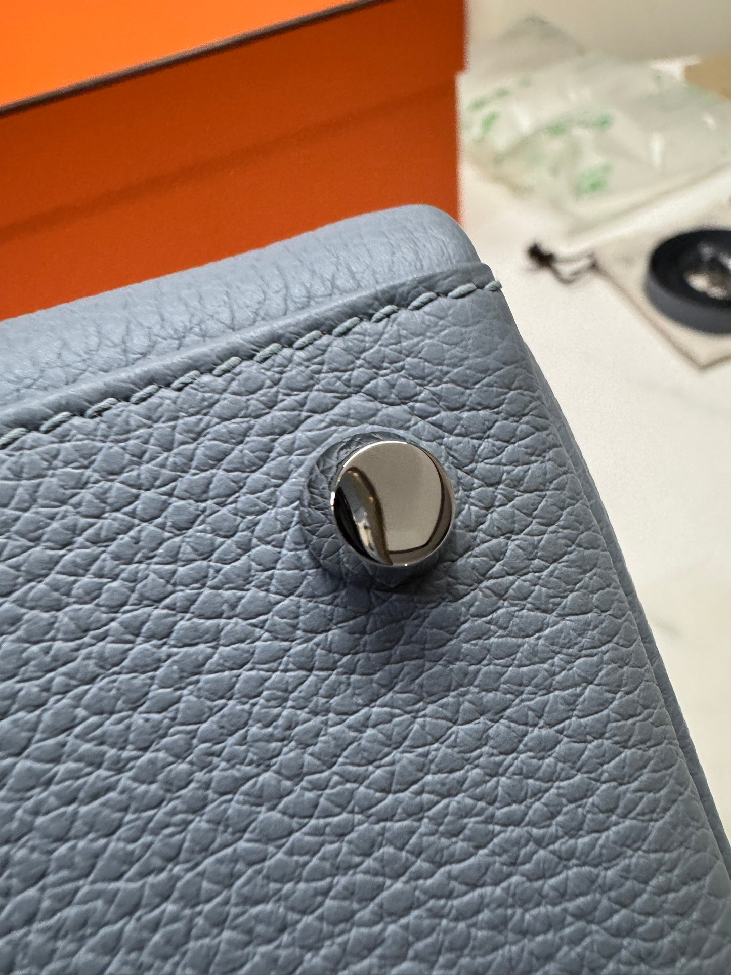 HERMES Kelly 25 亞麻藍 銀扣 內縫 Togo Selier