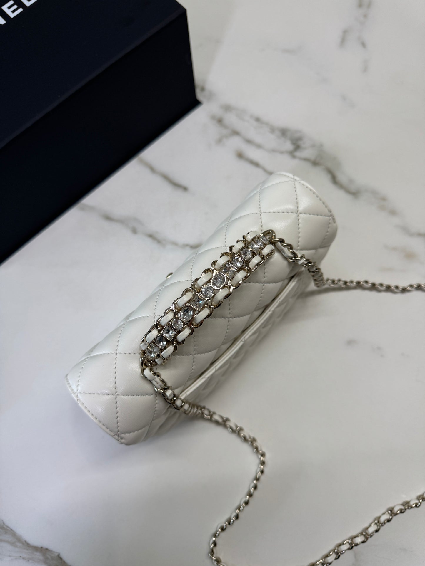 CHANEL 23A水鑽手柄 Mini CF Handle 白色