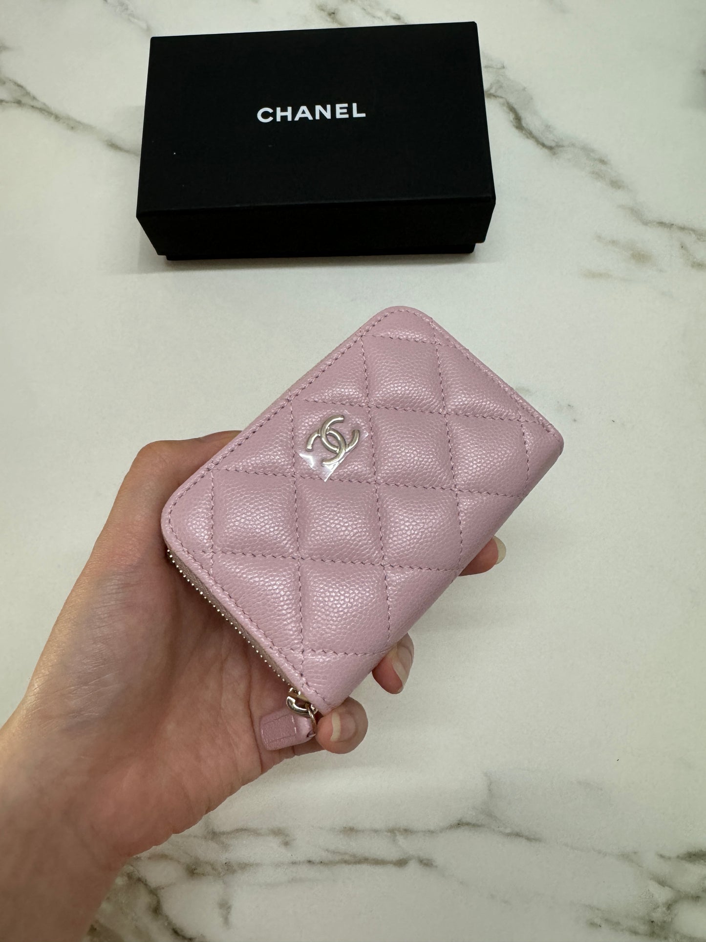 CHANEL Cardholder 拉鍊零錢包 24P櫻花粉